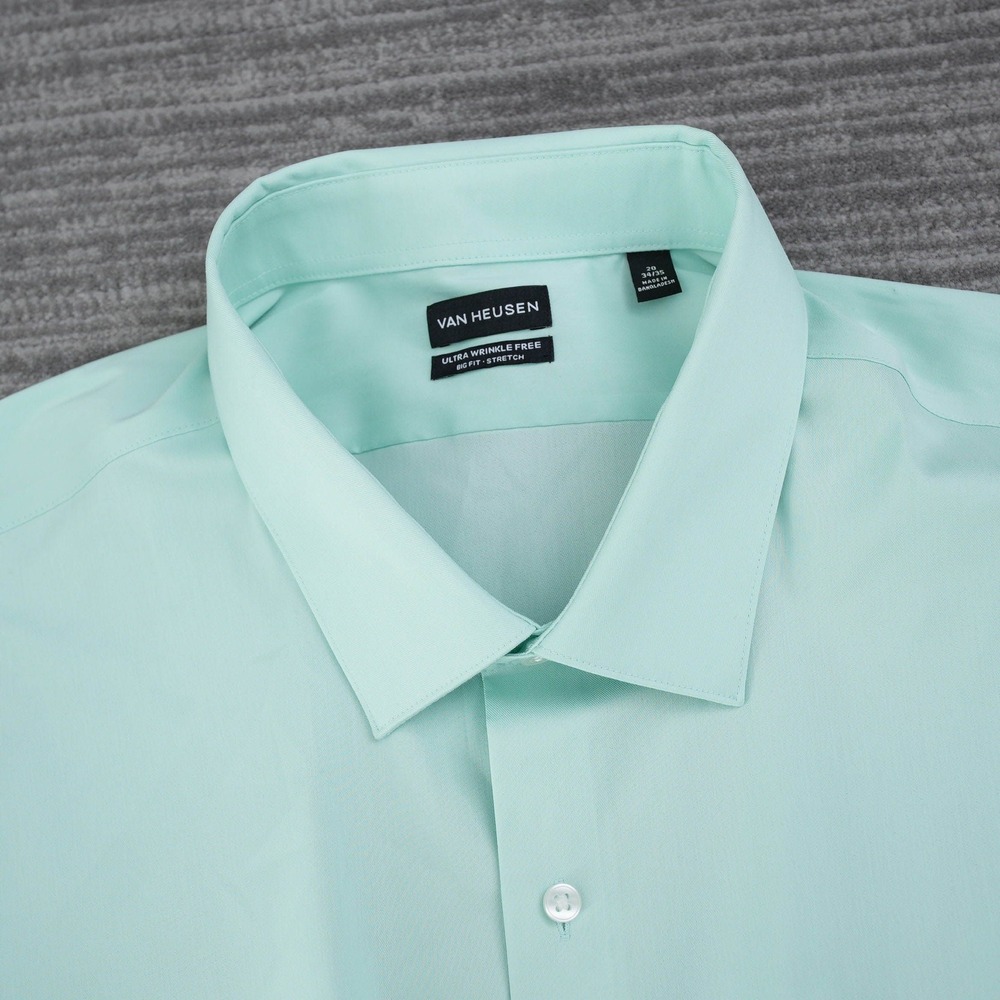 Van Heusen Dress Shirt Men Mint Green Ultra Wrinkle Free Big New 20 34/35 - Picture 10 of 13